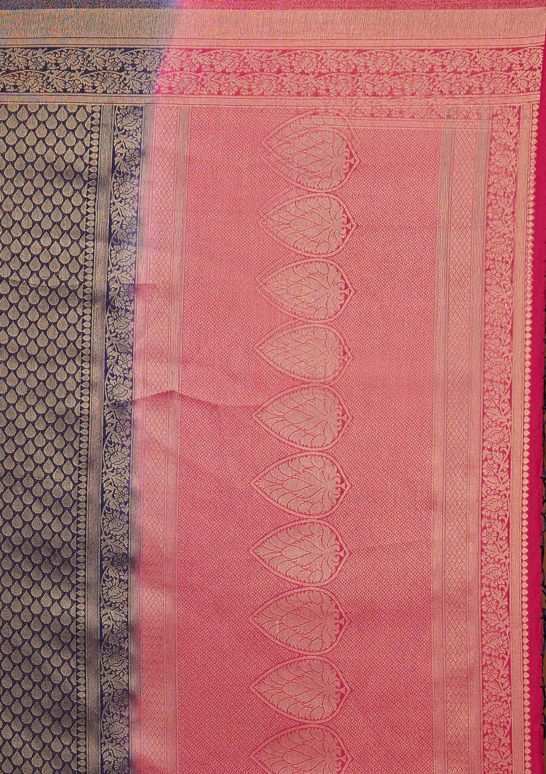 Navy Blue Zariwork Brocade Saree - Koskii