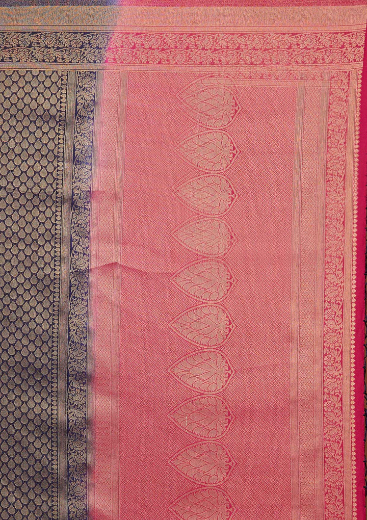 Navy Blue Zariwork Brocade Saree - Koskii