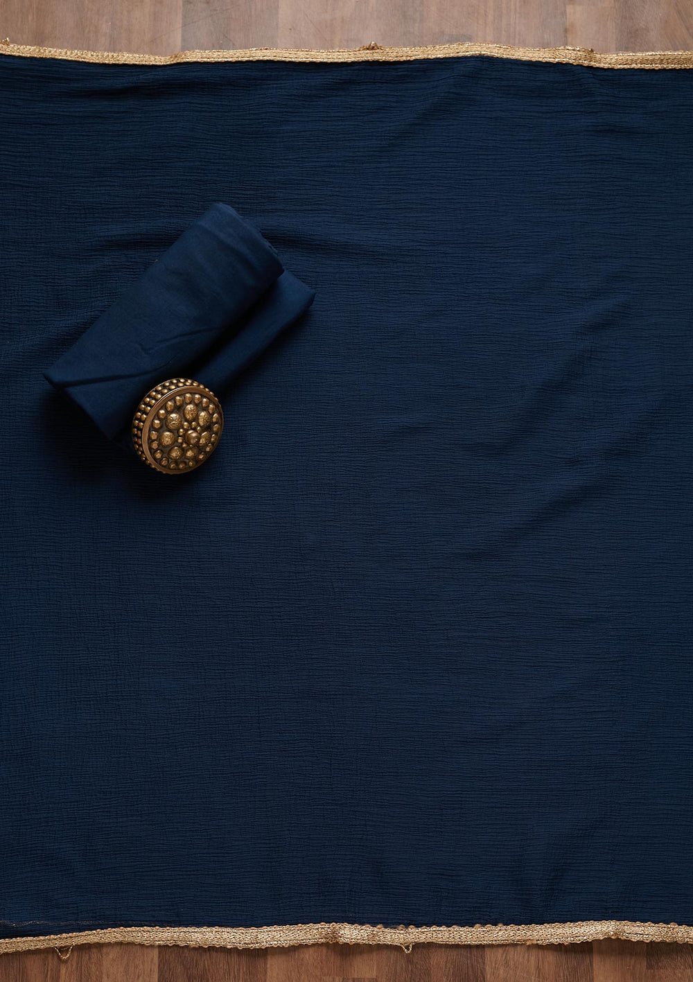 Navy Blue Zariwork Chanderi Unstitched Salwar Suit - Koskii
