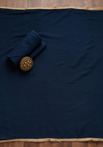 Navy Blue Zariwork Chanderi Unstitched Salwar Suit - Koskii