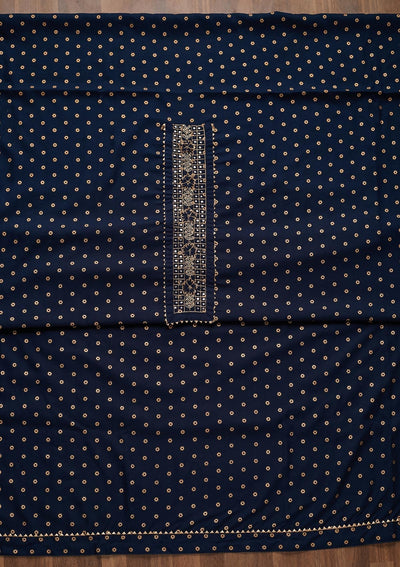 Navy Blue Zariwork Chanderi Unstitched Salwar Suit - Koskii