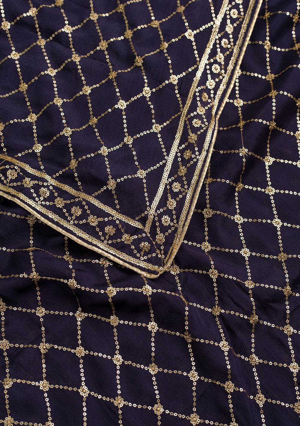 Navy Blue Zariwork Chiffon Dupatta-Koskii