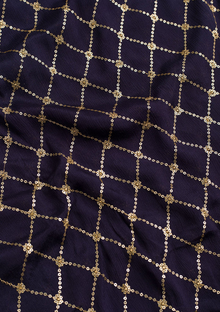 Navy Blue Zariwork Chiffon Dupatta-Koskii