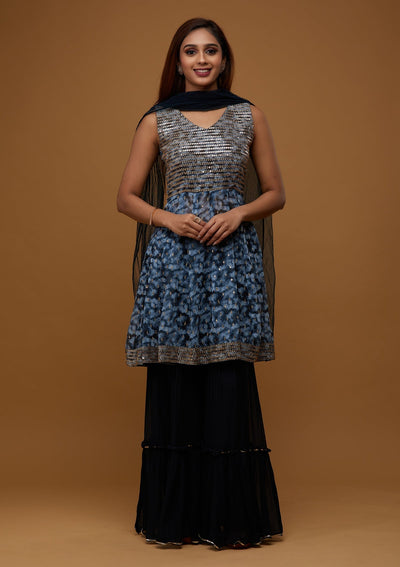 Navy Blue Zariwork Georgette Designer Readymade Salwar Suit - Koskii