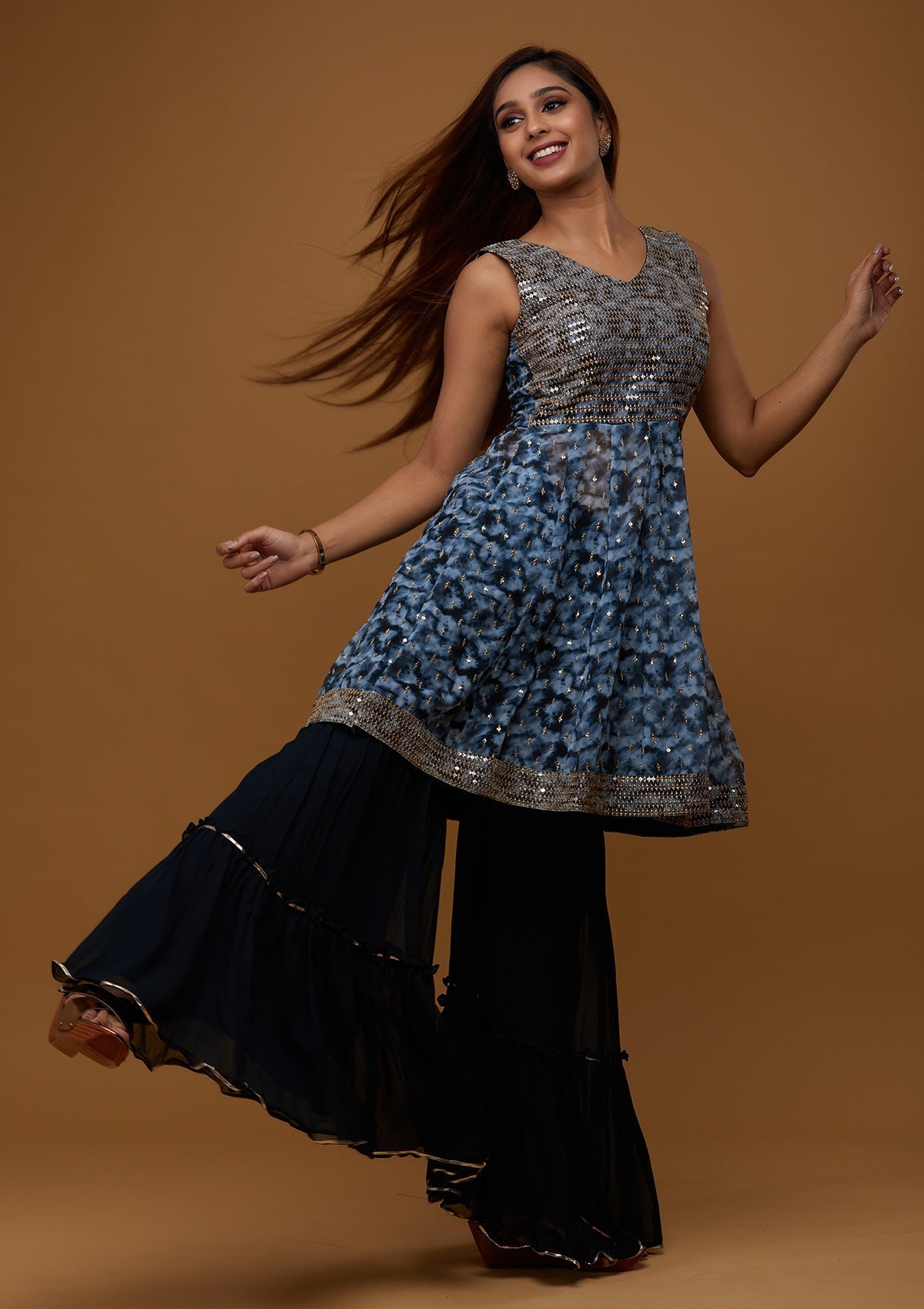 Navy Blue Zariwork Georgette Designer Readymade Salwar Suit - Koskii