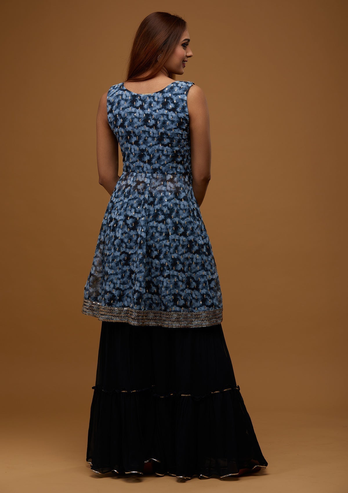 Navy Blue Zariwork Georgette Designer Readymade Salwar Suit - Koskii