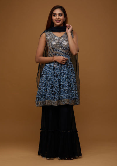 Navy Blue Zariwork Georgette Designer Readymade Salwar Suit - Koskii
