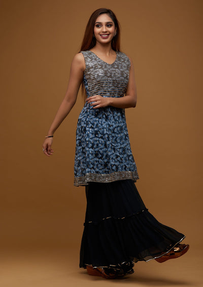 Navy Blue Zariwork Georgette Designer Readymade Salwar Suit - Koskii