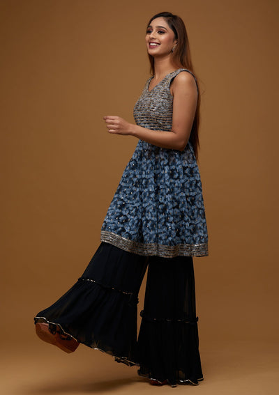Navy Blue Zariwork Georgette Designer Readymade Salwar Suit - Koskii