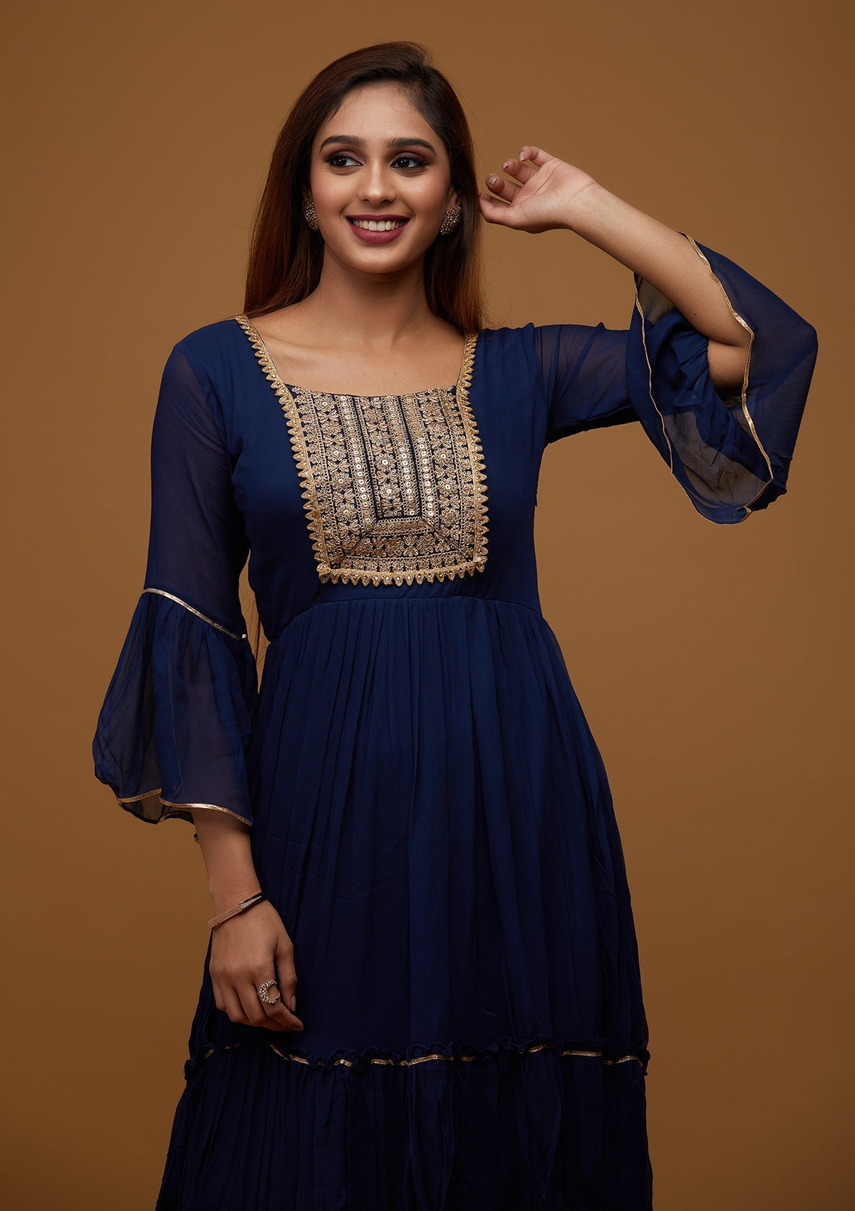 Navy Blue Zariwork Georgette Designer Salwar Suit - Koskii