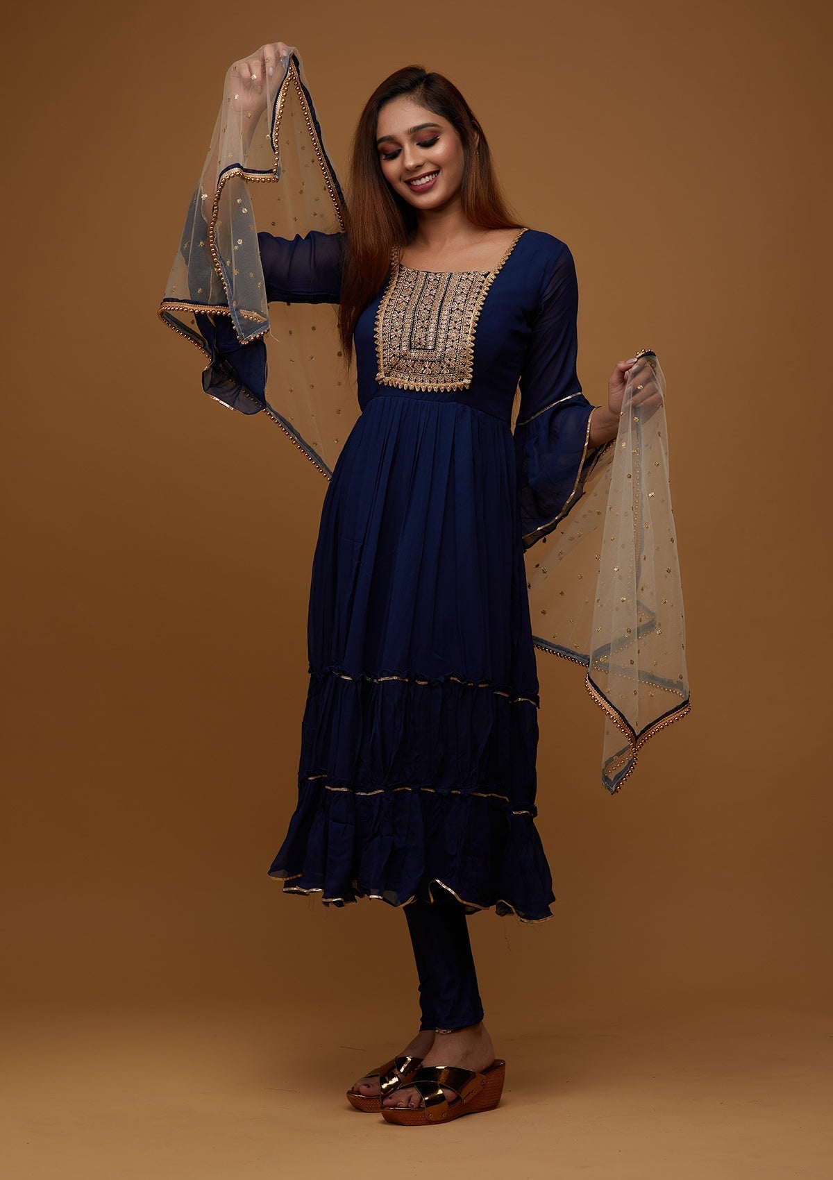 Navy Blue Zariwork Georgette Designer Salwar Suit - Koskii