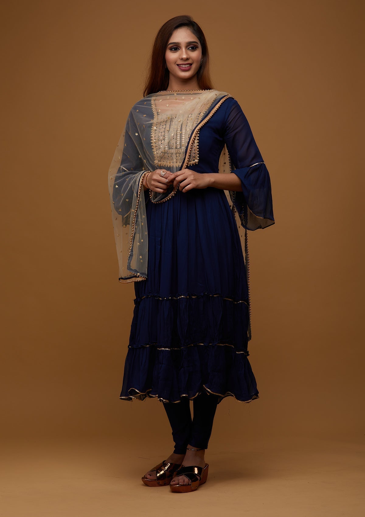 Navy Blue Zariwork Georgette Designer Salwar Suit - Koskii