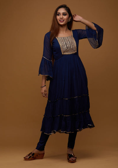 Navy Blue Zariwork Georgette Designer Salwar Suit - Koskii