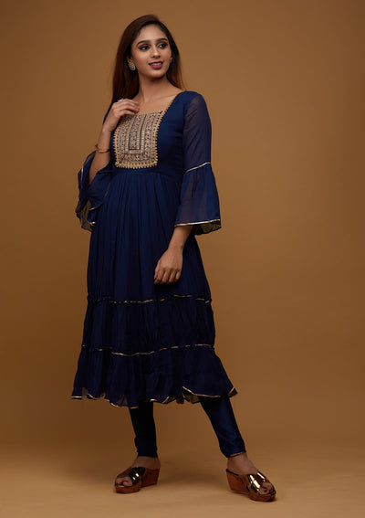 Navy Blue Zariwork Georgette Designer Salwar Suit - Koskii