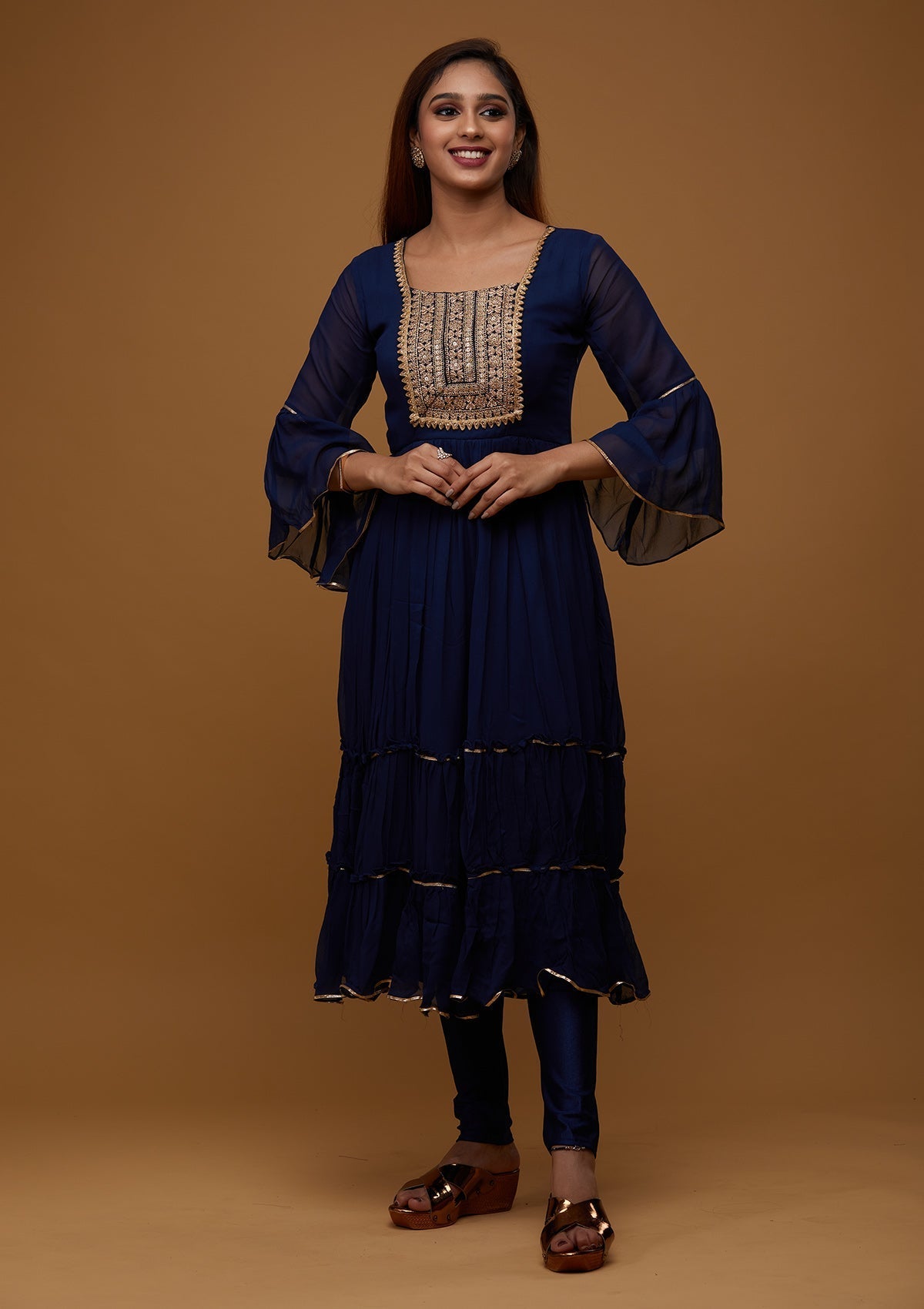 Navy Blue Zariwork Georgette Designer Salwar Suit - Koskii