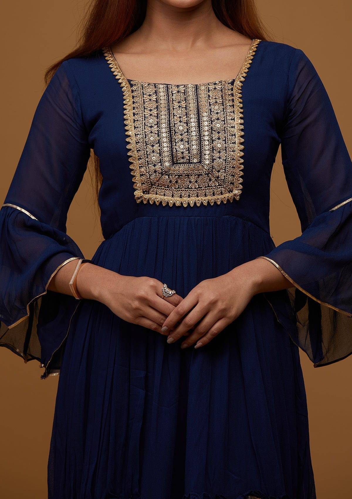 Navy Blue Zariwork Georgette Designer Salwar Suit - Koskii