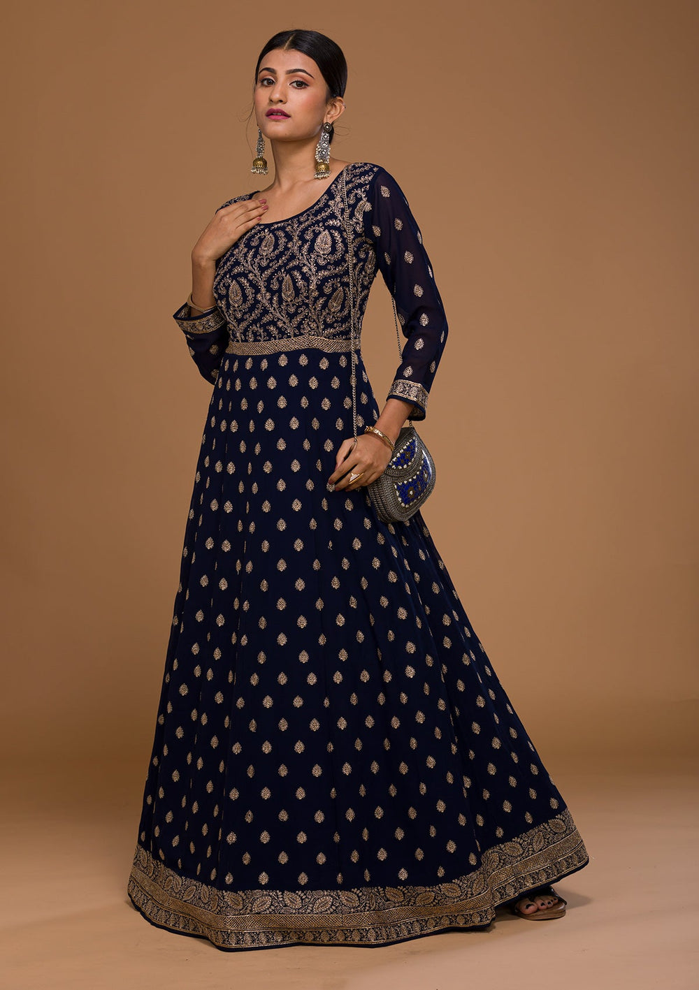 Navy Blue Zariwork Georgette Designer Salwar Suit-Koskii
