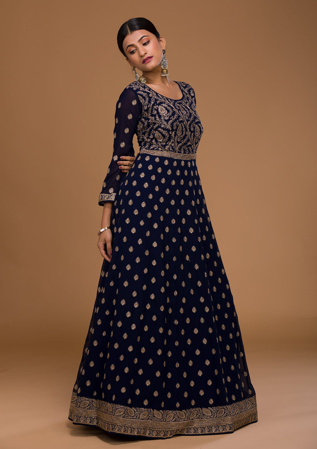 Navy Blue Zariwork Georgette Designer Salwar Suit-Koskii