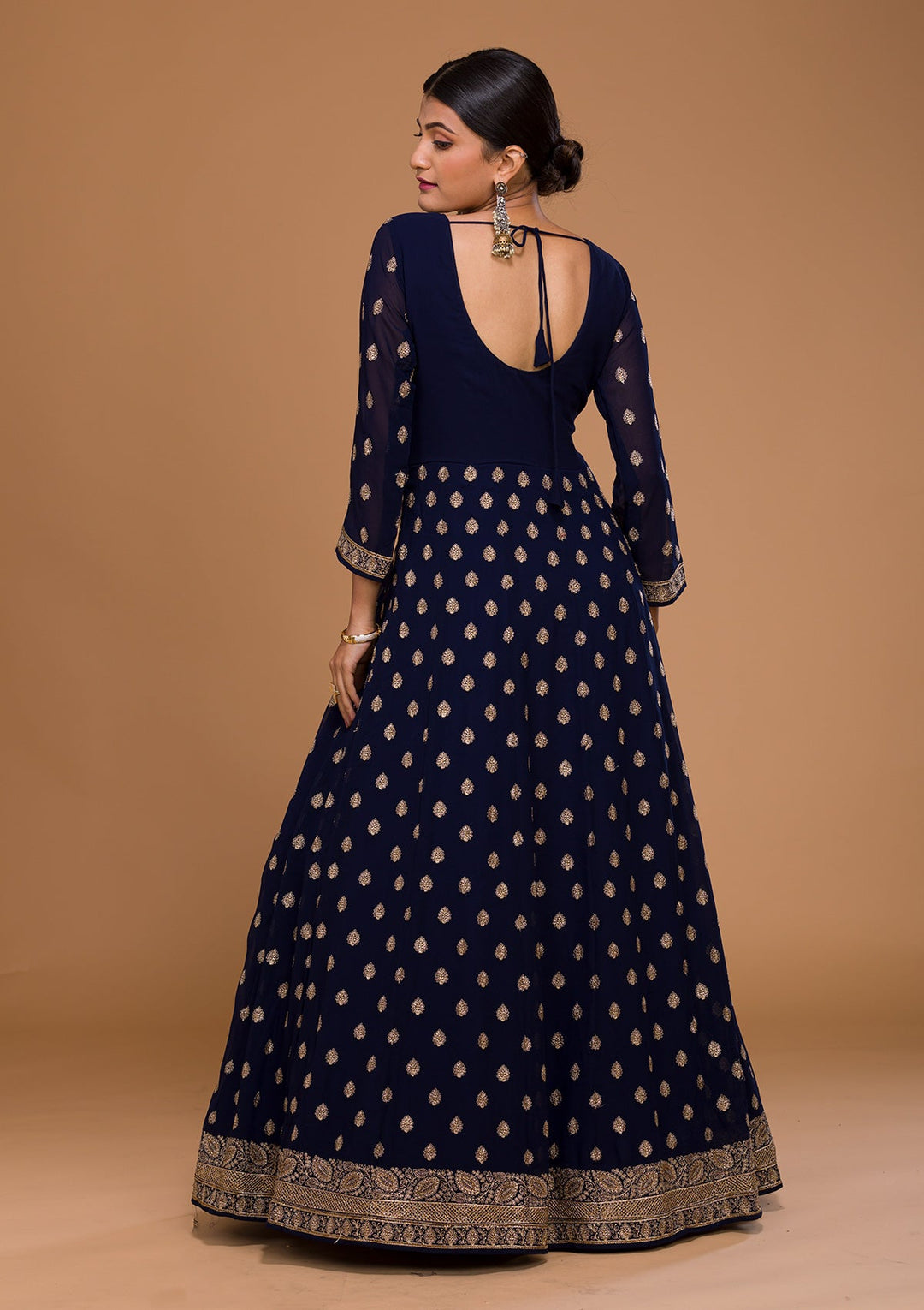 Navy Blue Zariwork Georgette Designer Salwar Suit-Koskii