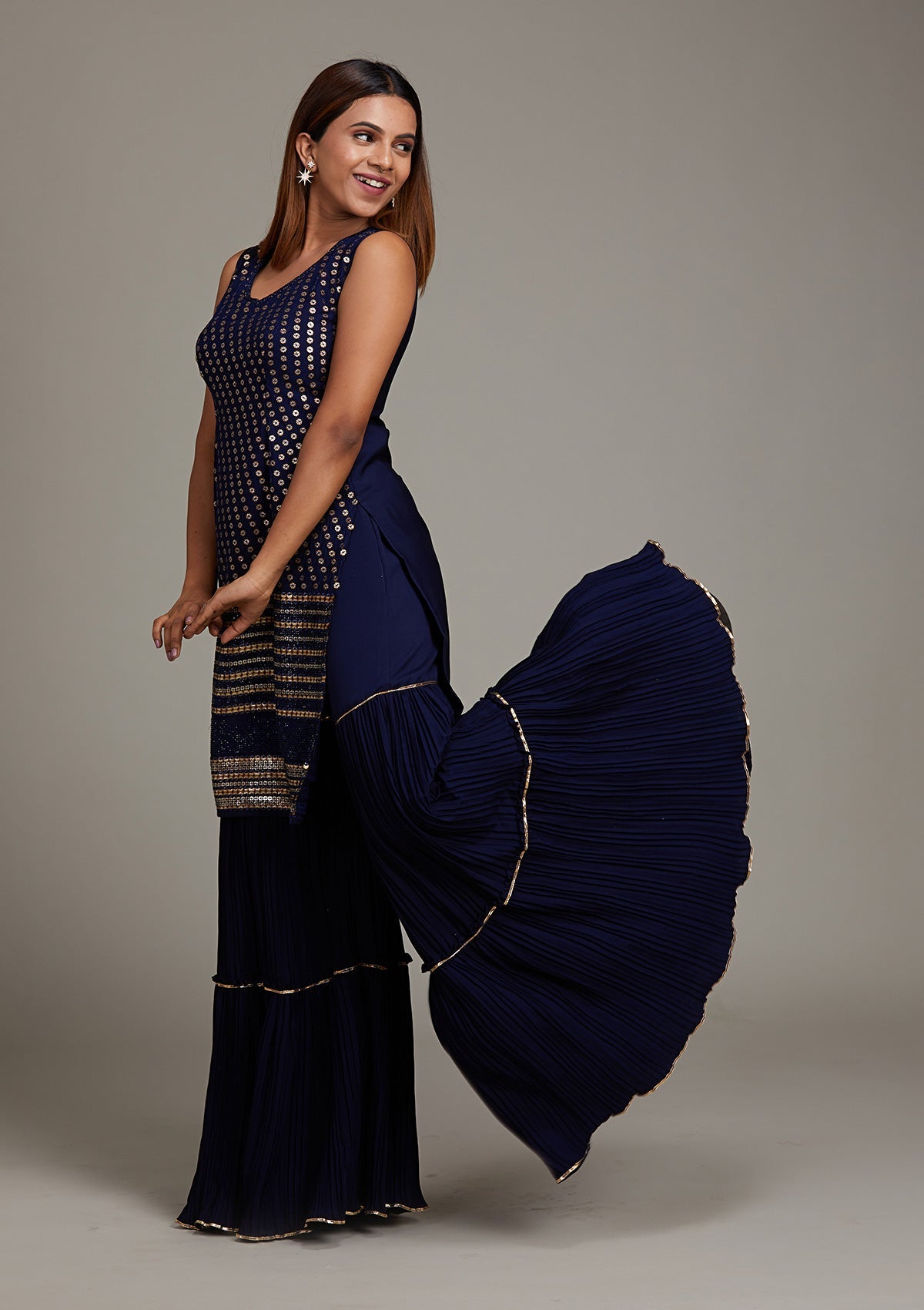 Navy Blue Zariwork Georgette Salwar Suit-Koskii