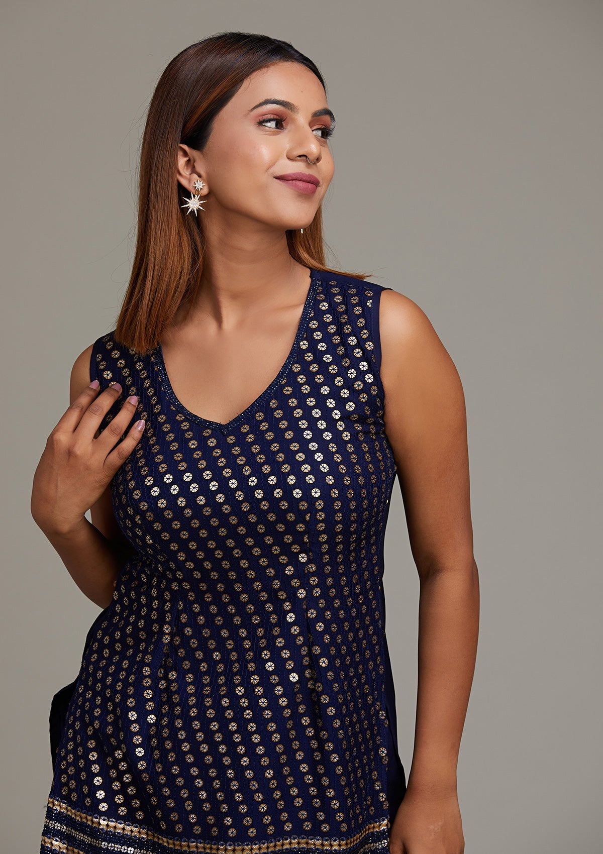 Navy Blue Zariwork Georgette Salwar Suit-Koskii