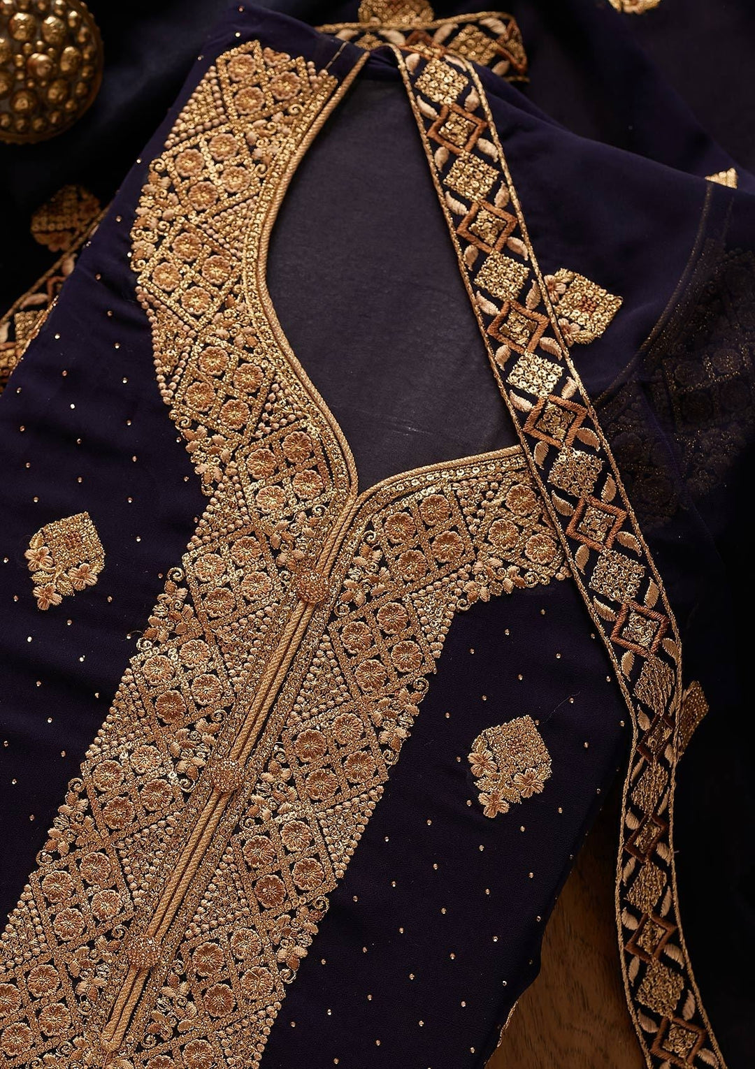 Navy Blue Zariwork Georgette Designer Unstitched Salwar Suit - koskii