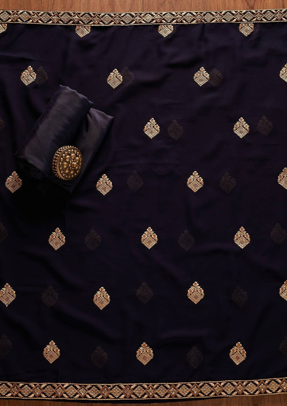 Navy Blue Zariwork Georgette Designer Unstitched Salwar Suit - koskii