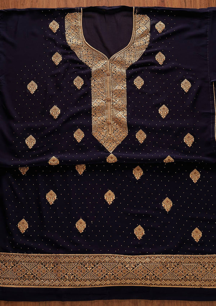 Navy Blue Zariwork Georgette Designer Unstitched Salwar Suit - koskii