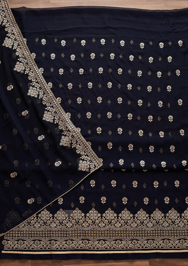 Navy Blue Zariwork Georgette Designer Unstitched Salwar Suit - Koskii
