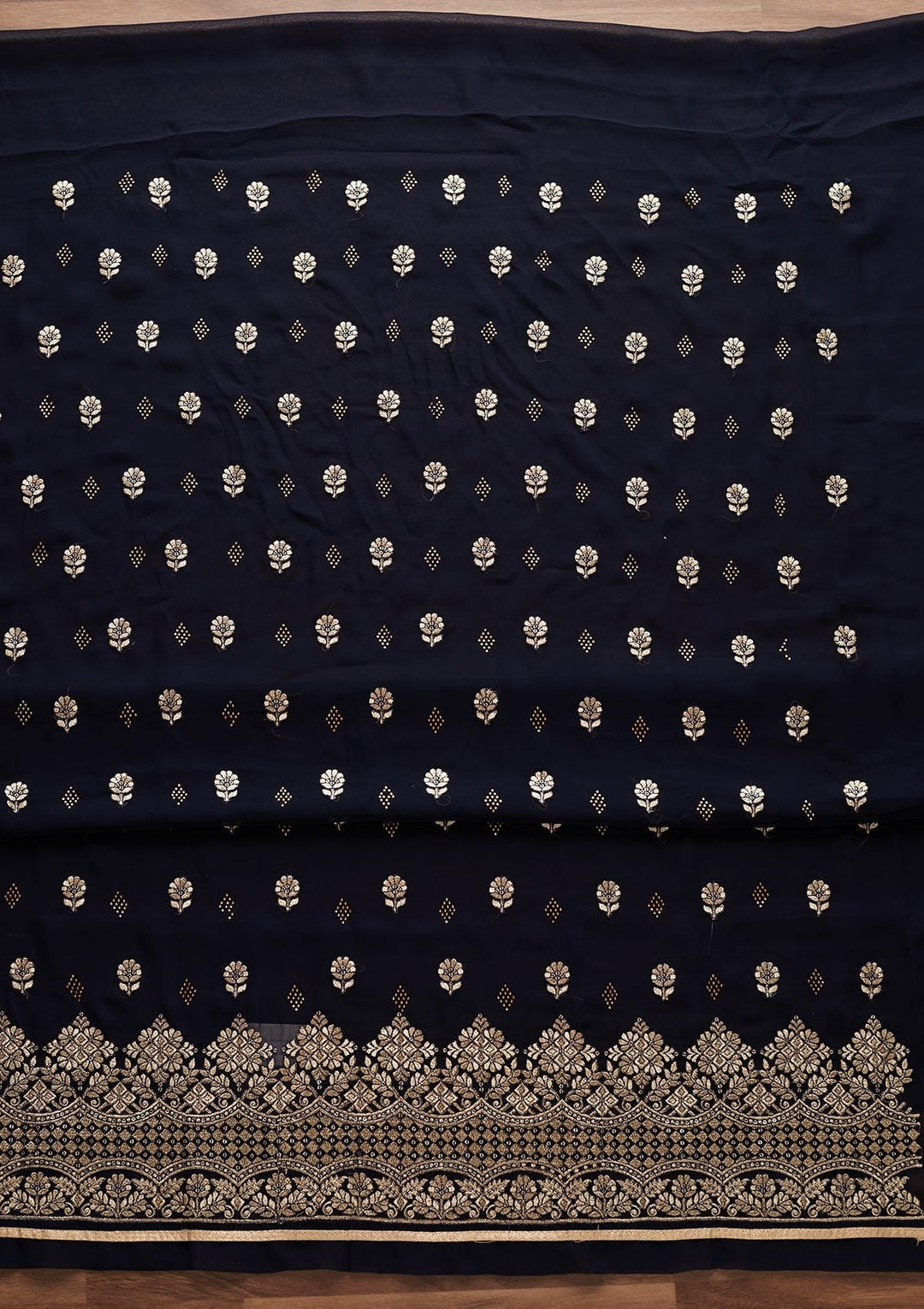 Navy Blue Zariwork Georgette Designer Unstitched Salwar Suit - Koskii