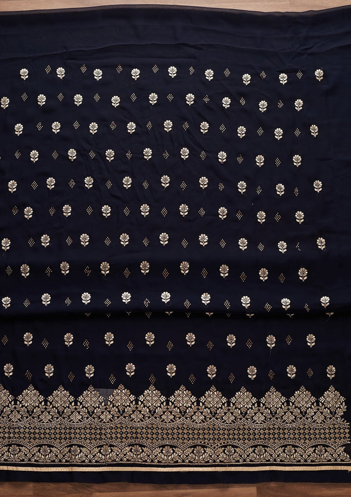 Navy Blue Zariwork Georgette Designer Unstitched Salwar Suit - Koskii