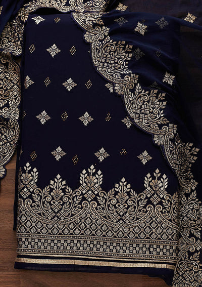 Navy Blue Zariwork Georgette Designer Unstitched Salwar Suit - Koskii