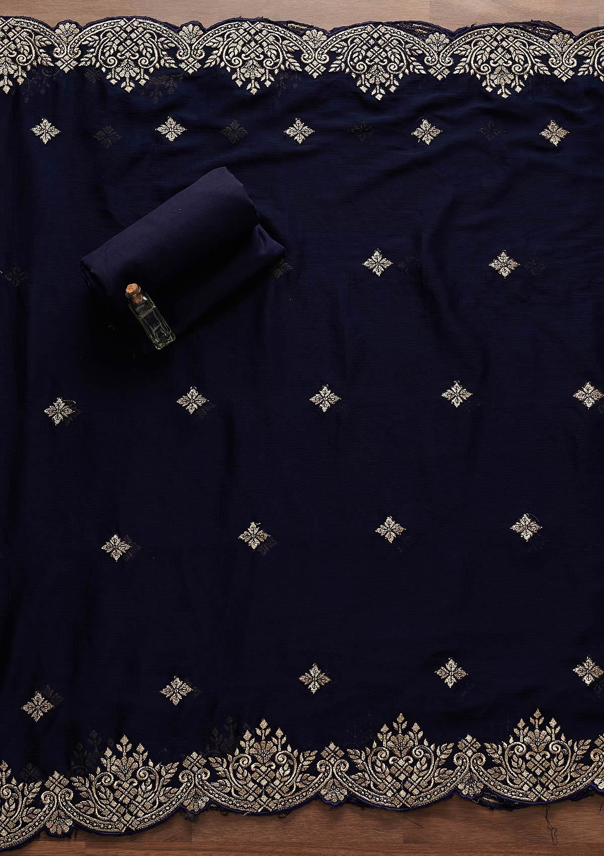 Navy Blue Zariwork Georgette Designer Unstitched Salwar Suit - Koskii