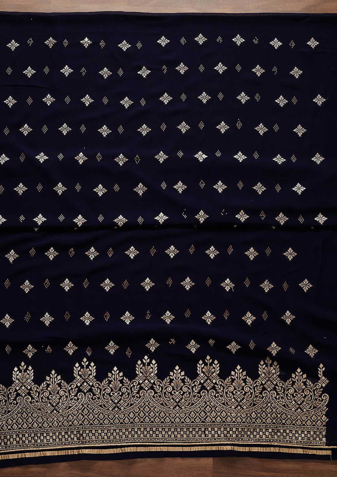 Navy Blue Zariwork Georgette Designer Unstitched Salwar Suit - Koskii