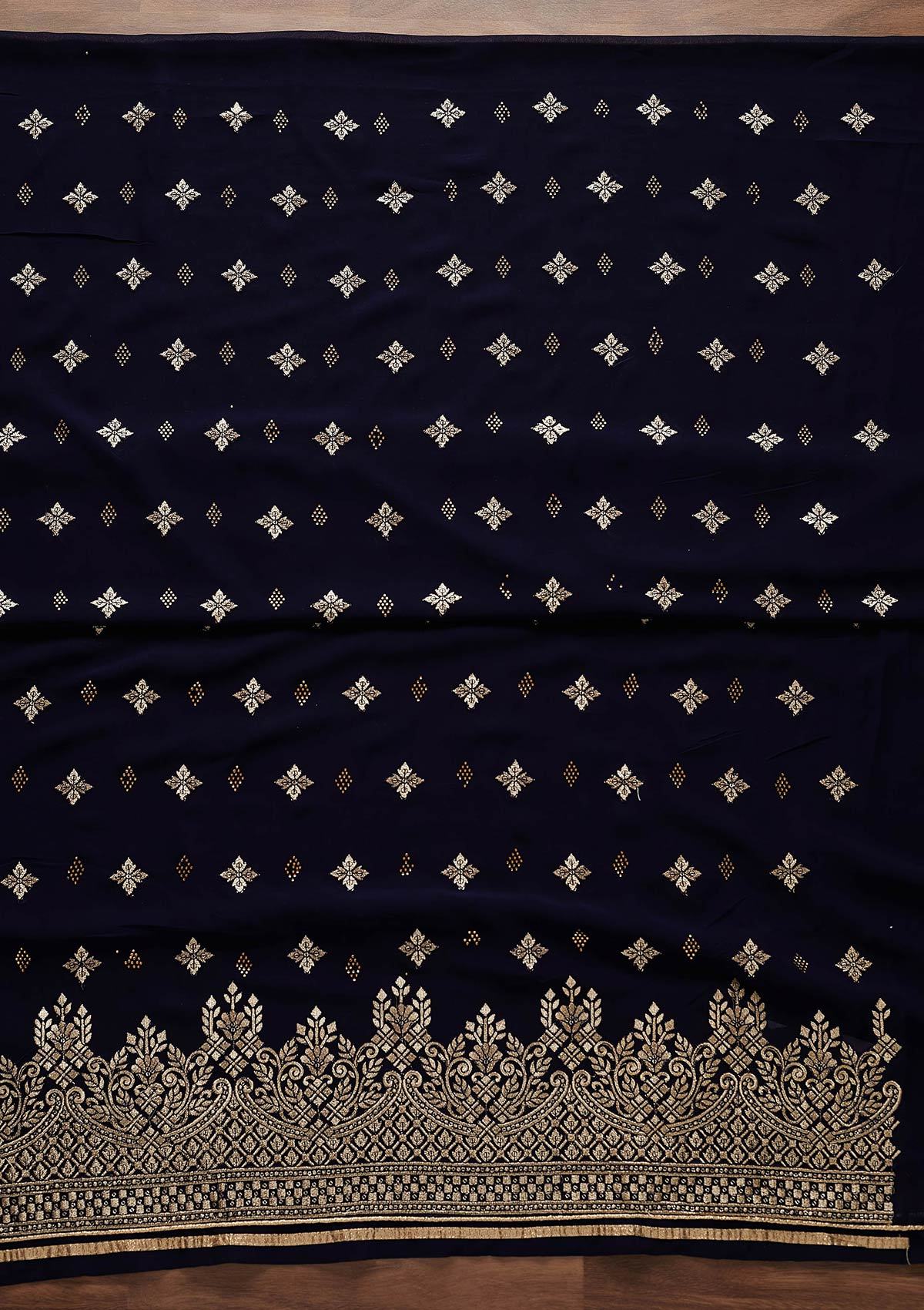 Navy Blue Zariwork Georgette Designer Unstitched Salwar Suit - Koskii