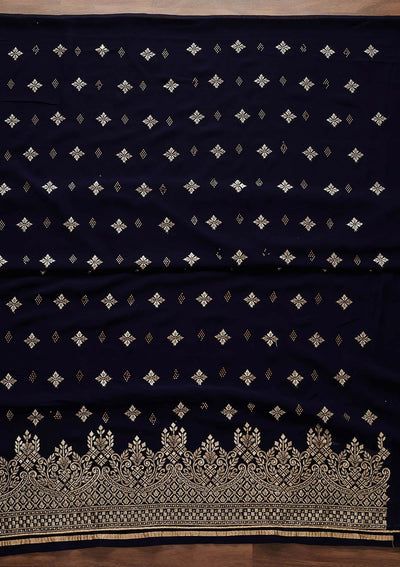 Navy Blue Zariwork Georgette Designer Unstitched Salwar Suit - Koskii