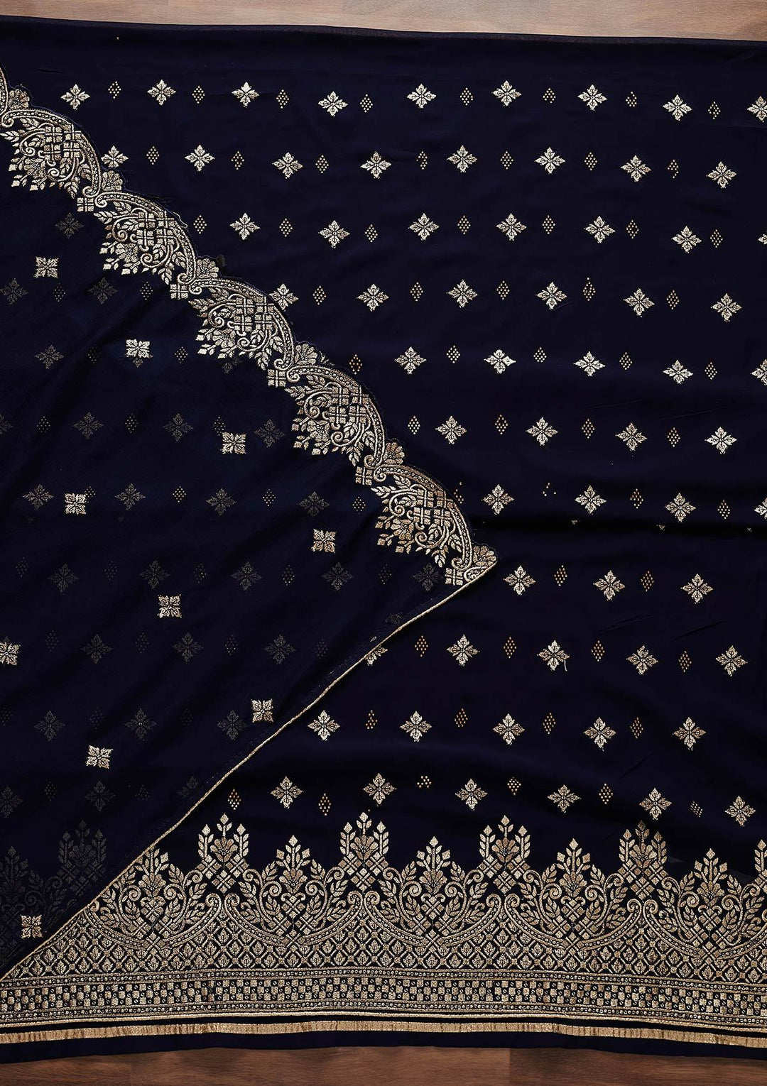 Navy Blue Zariwork Georgette Designer Unstitched Salwar Suit - Koskii