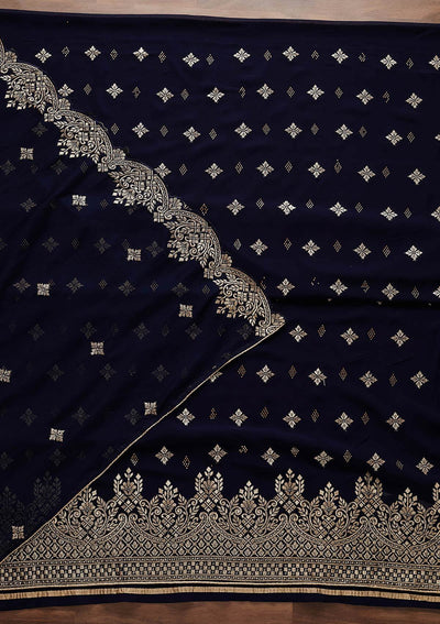 Navy Blue Zariwork Georgette Designer Unstitched Salwar Suit - Koskii