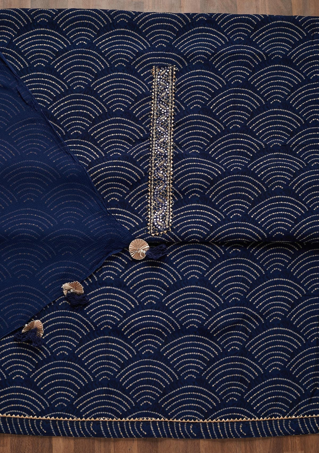 Navy Blue Zariwork Georgette Unstitched Salwar Suit - Koskii