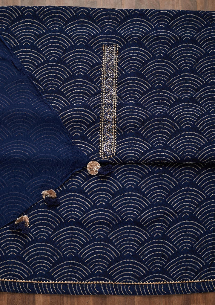 Navy Blue Zariwork Georgette Unstitched Salwar Suit - Koskii