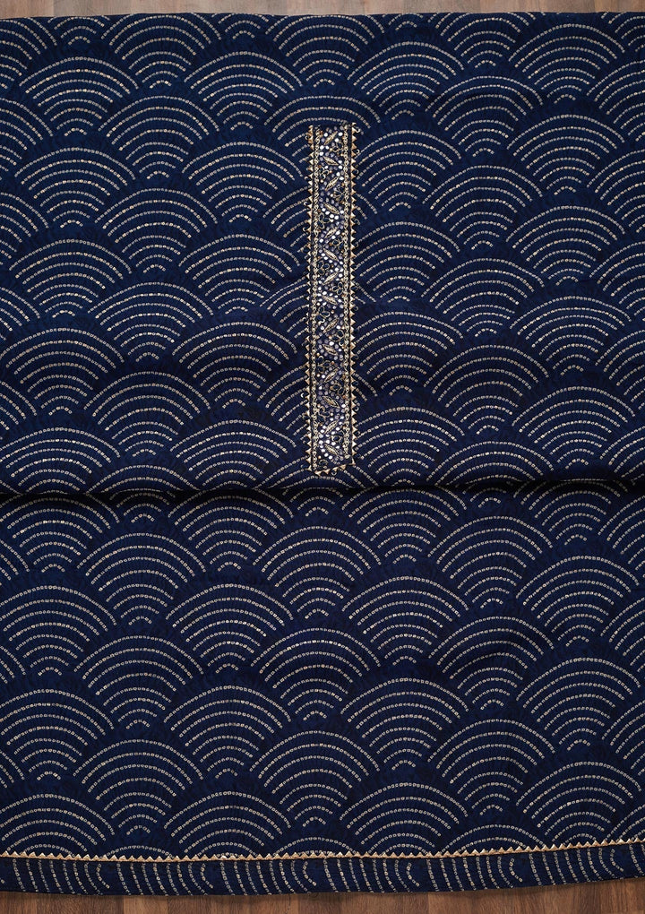 Navy Blue Zariwork Georgette Unstitched Salwar Suit - Koskii