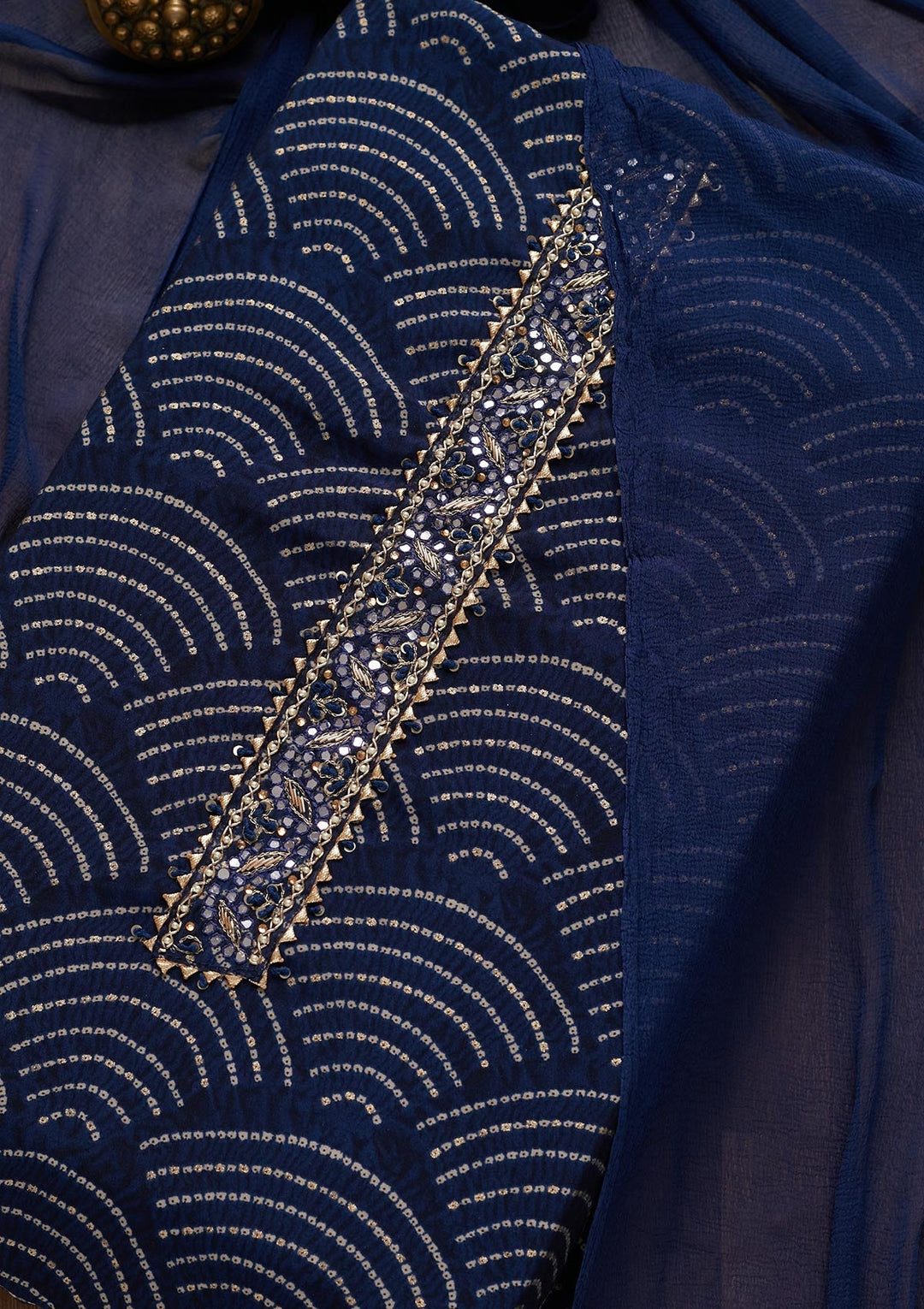 Navy Blue Zariwork Georgette Unstitched Salwar Suit - Koskii