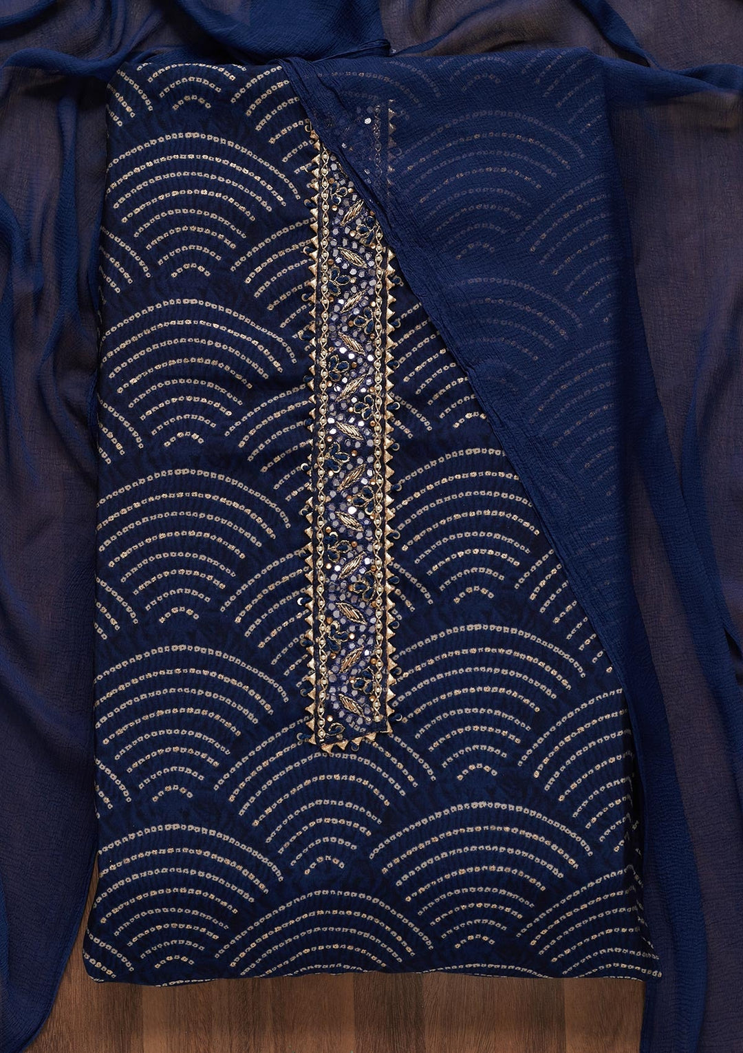 Navy Blue Zariwork Georgette Unstitched Salwar Suit - Koskii