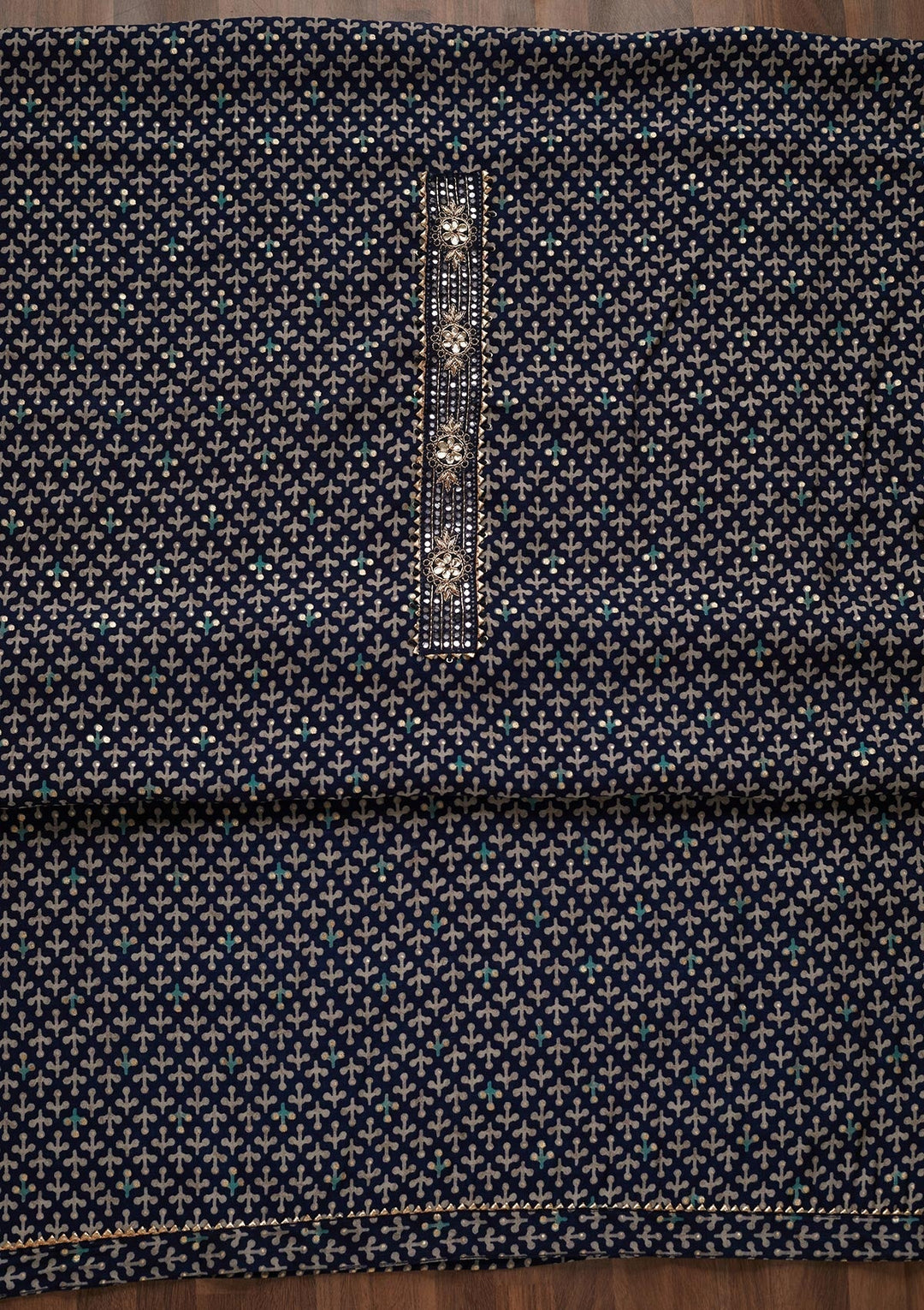 Navy Blue Zariwork Georgette Unstitched Salwar Suit - Koskii