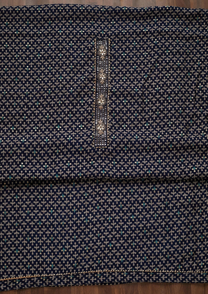 Navy Blue Zariwork Georgette Unstitched Salwar Suit - Koskii