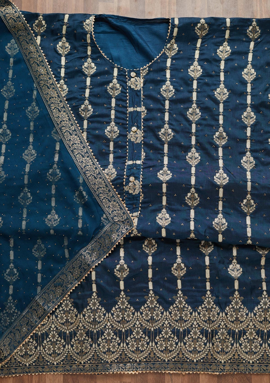 Navy Blue Zariwork Georgette Unstitched Salwar Suit - Koskii