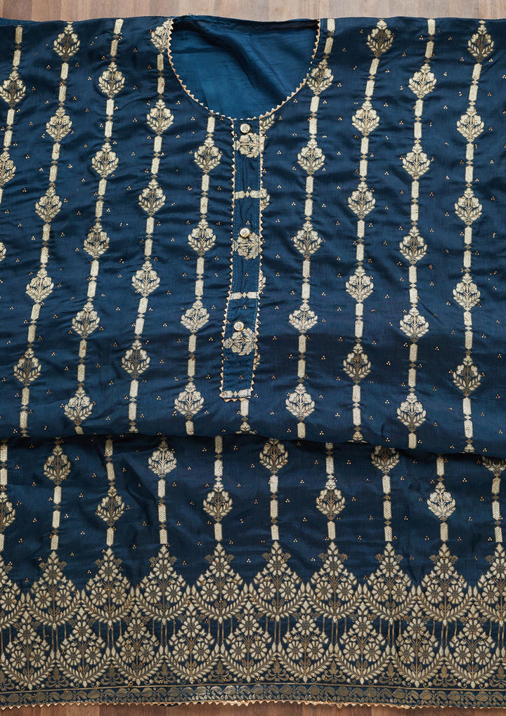 Navy Blue Zariwork Georgette Unstitched Salwar Suit - Koskii