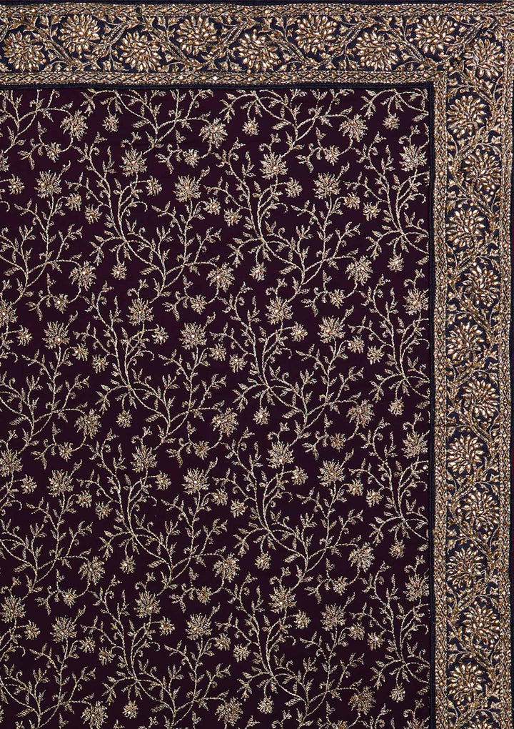 Navy Blue Zariwork Georgette Designer Saree - Koskii