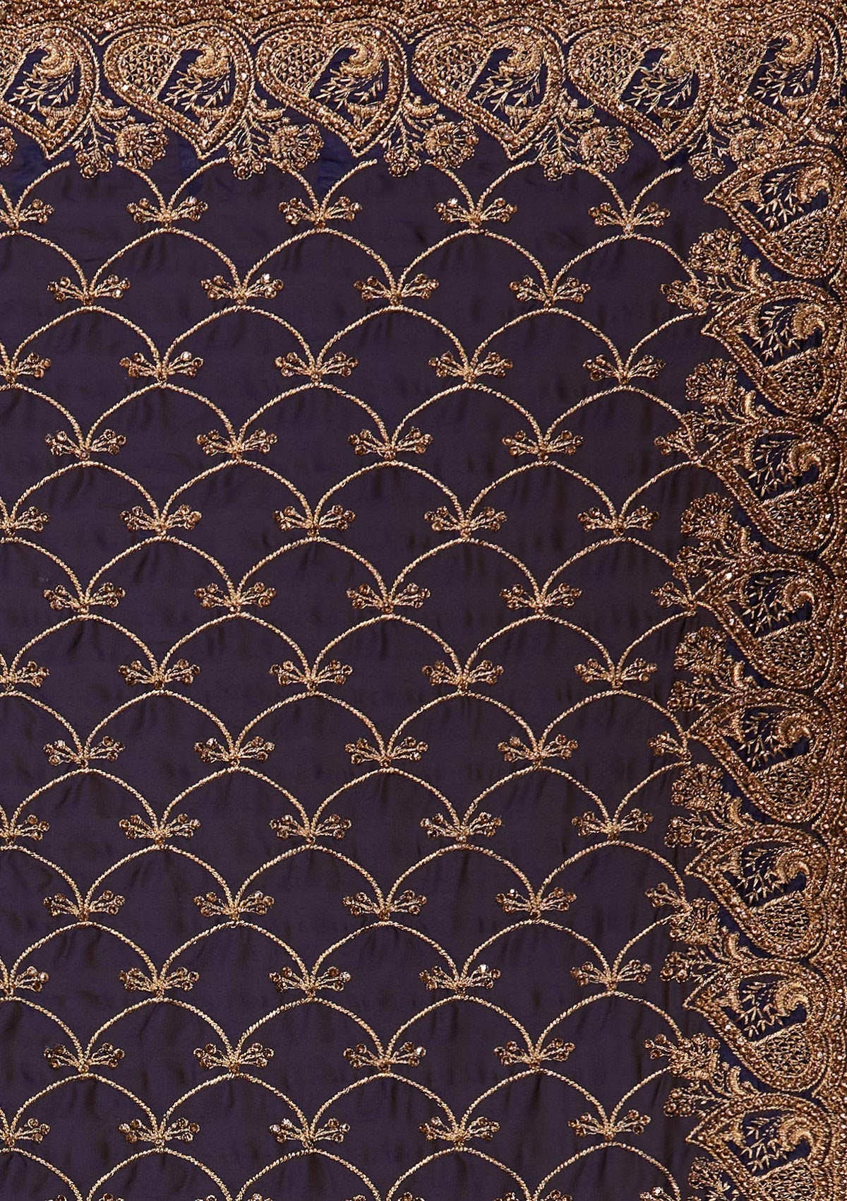Navy Blue Zariwork Georgette Saree-Koskii