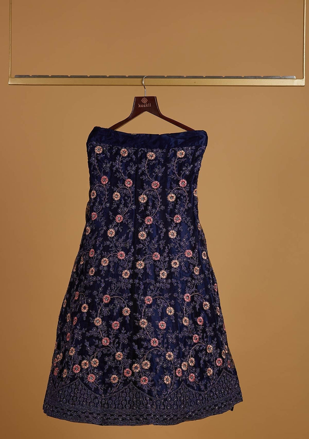 Navy Blue Zariwork Net Designer Semi-Stitched Lehenga - koskii